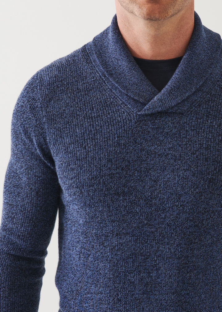 MERINO WOOL SHAWL COLLAR SWEATER