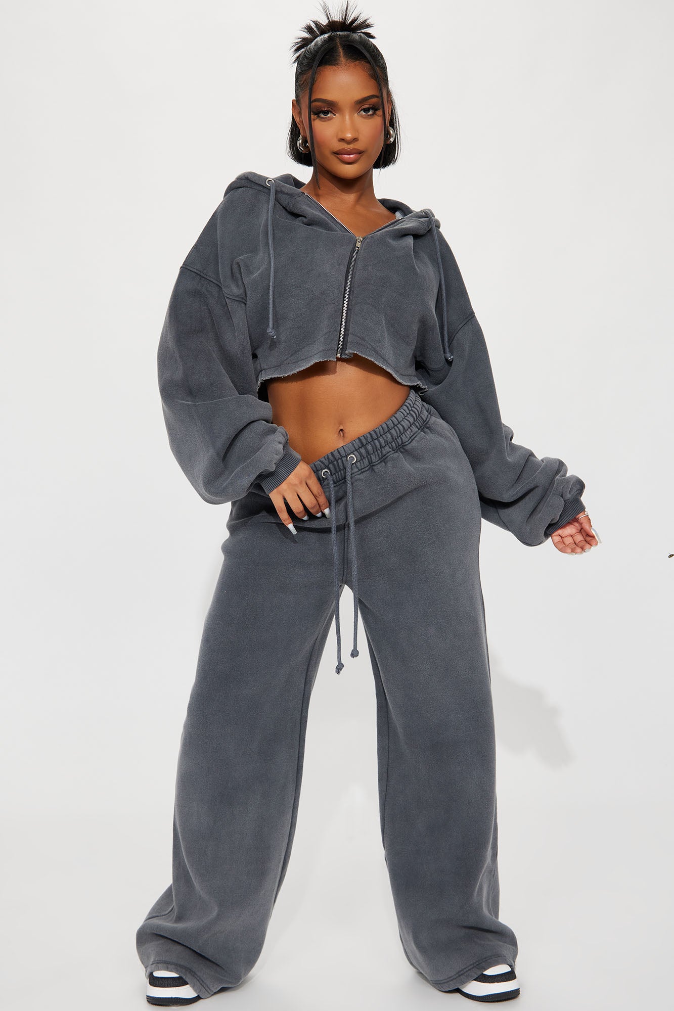 Image of On The Go Fleece Pant Set - Charcoal