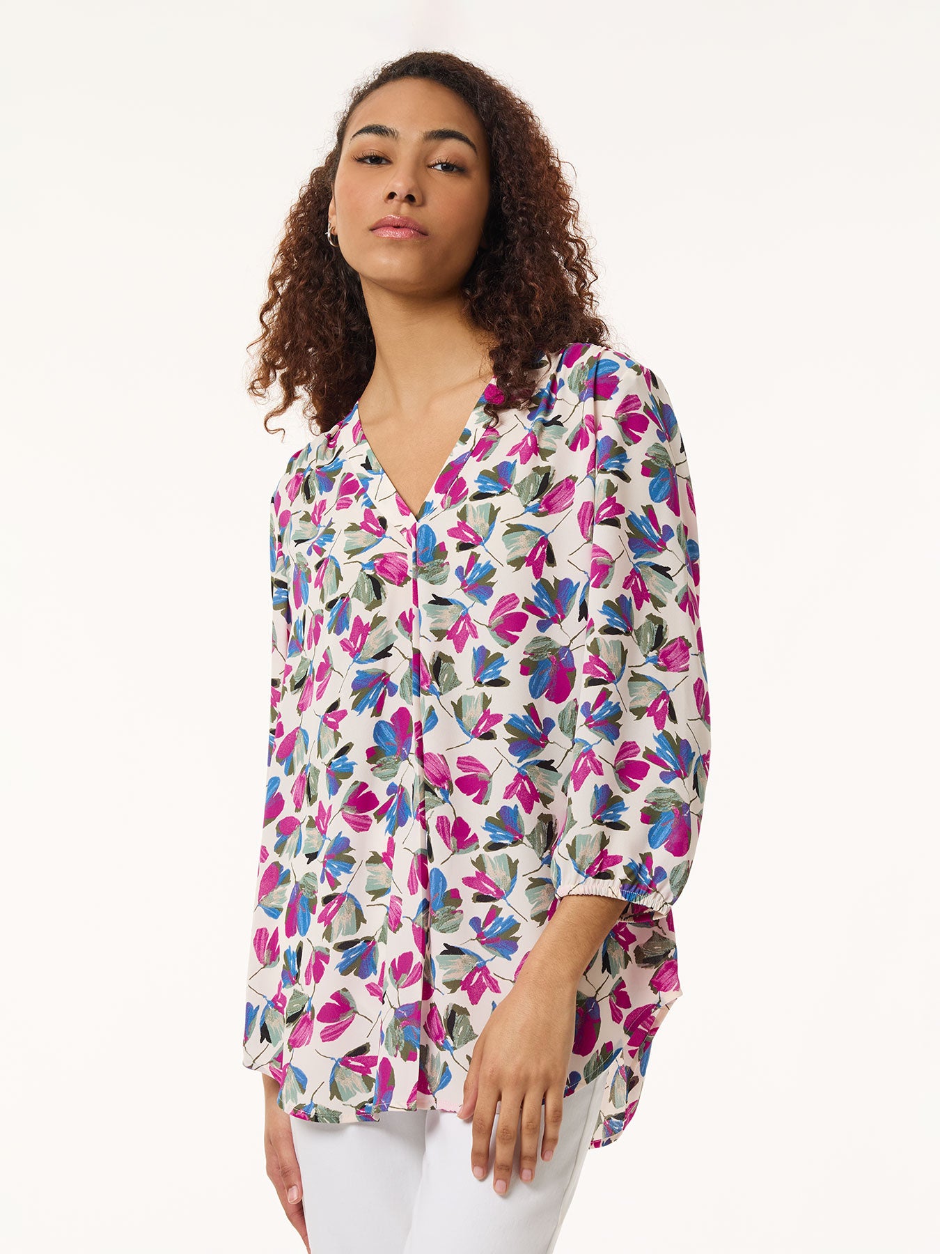 Image of Printed V-Neck Pleated Kelly Blouse