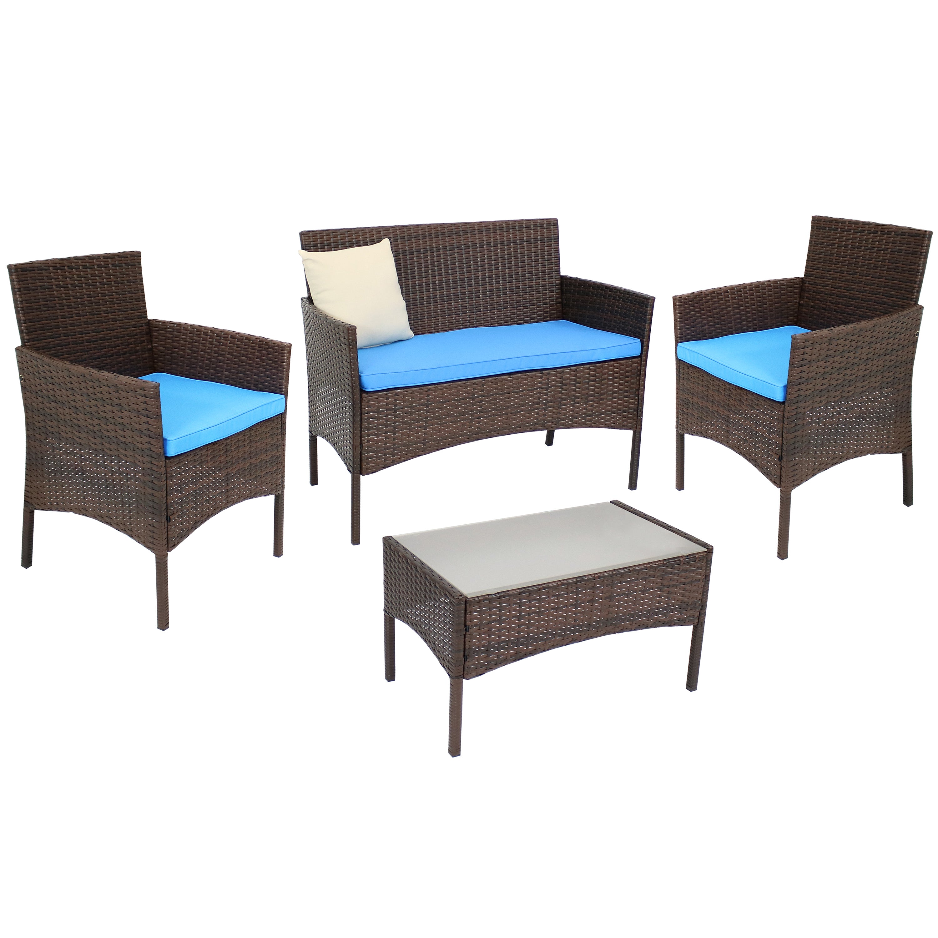 Sunnydaze Dunmore 4-Piece Patio Conversation Set with Cushions