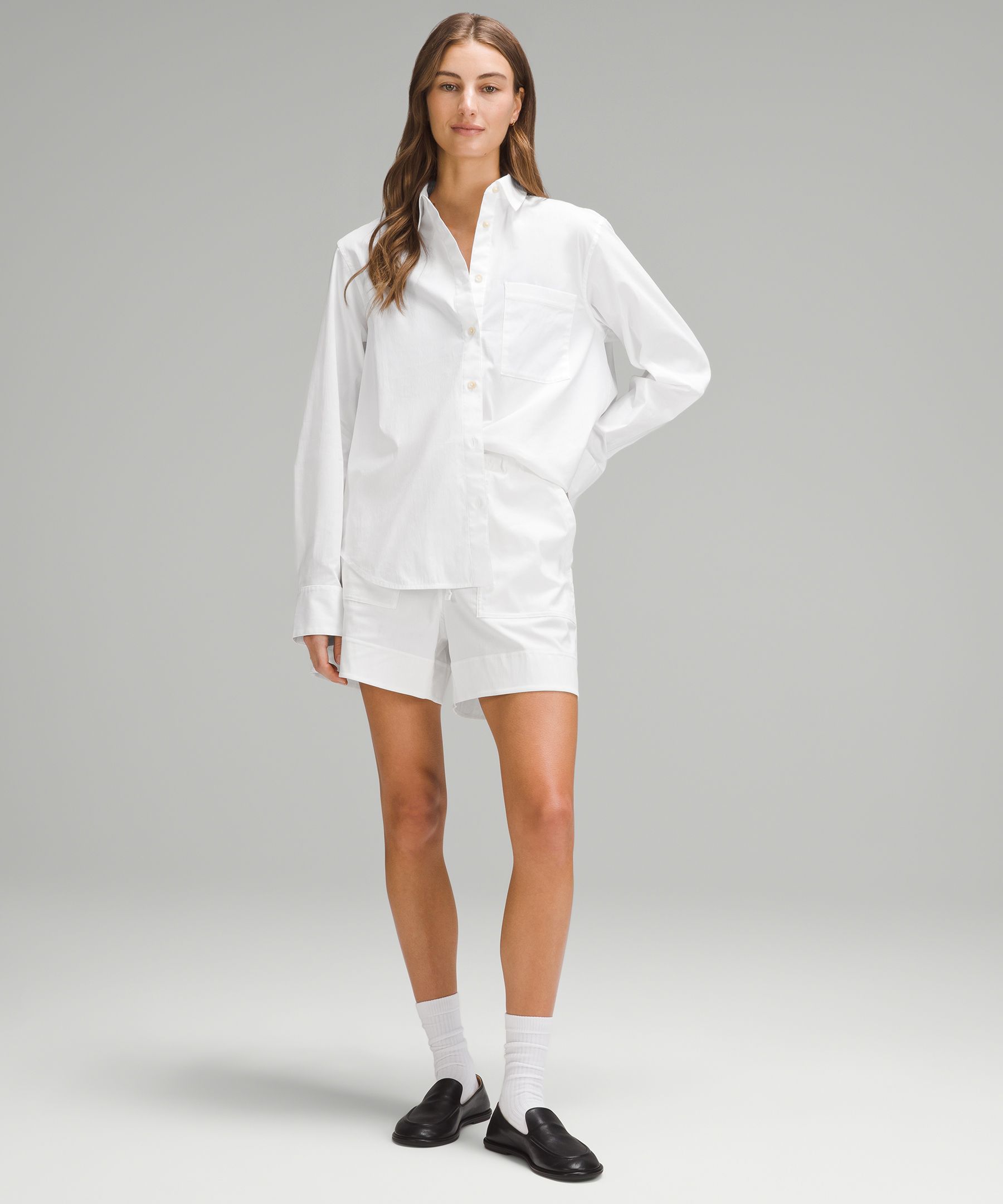 Relaxed-Fit Cotton-Blend Poplin Button-Down Shirt