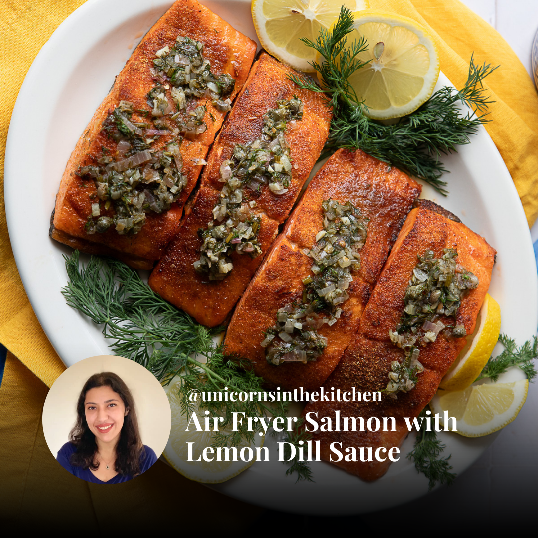 Air Fryer Salmon with Lemon Dill Sauce