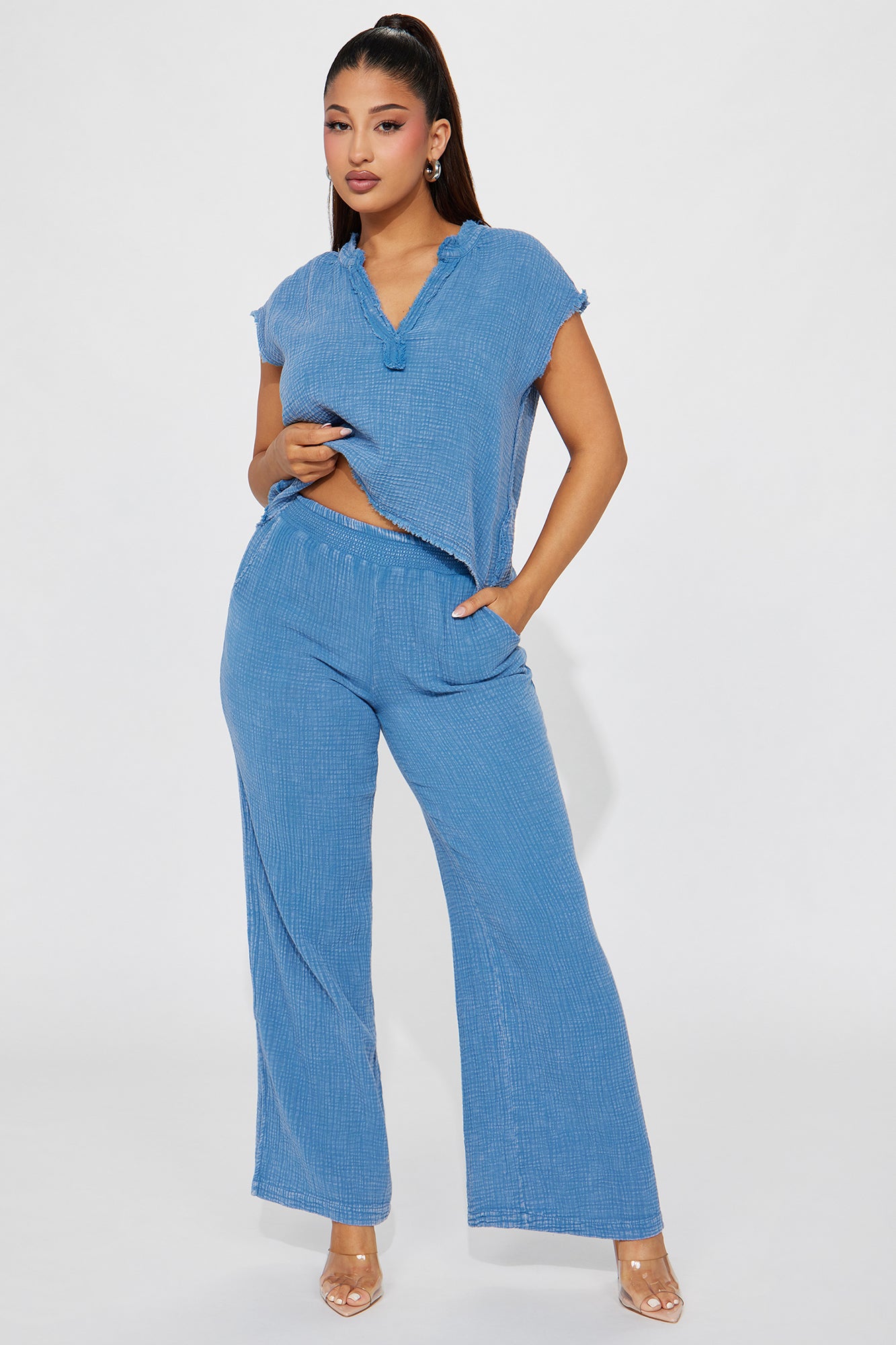 Image of Abby Washed Pant Set - Light Blue