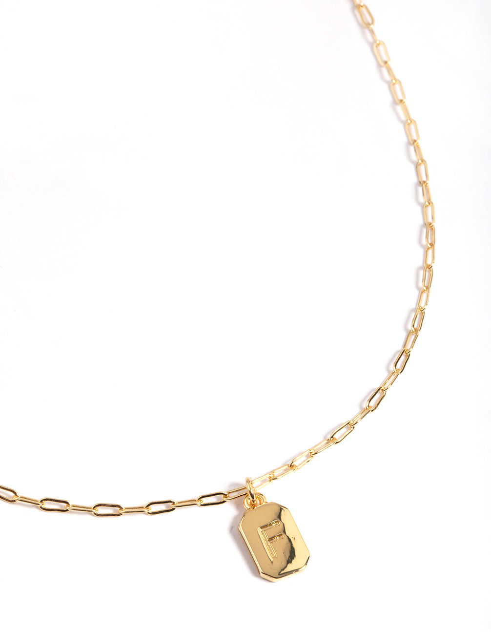 Image of Letter F Gold Plated Rectangle Pendant Initial Necklace