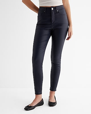 high waisted navy coated skinny jeans