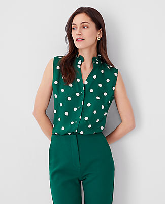 Dot Ruffle Button Sleeveless Top