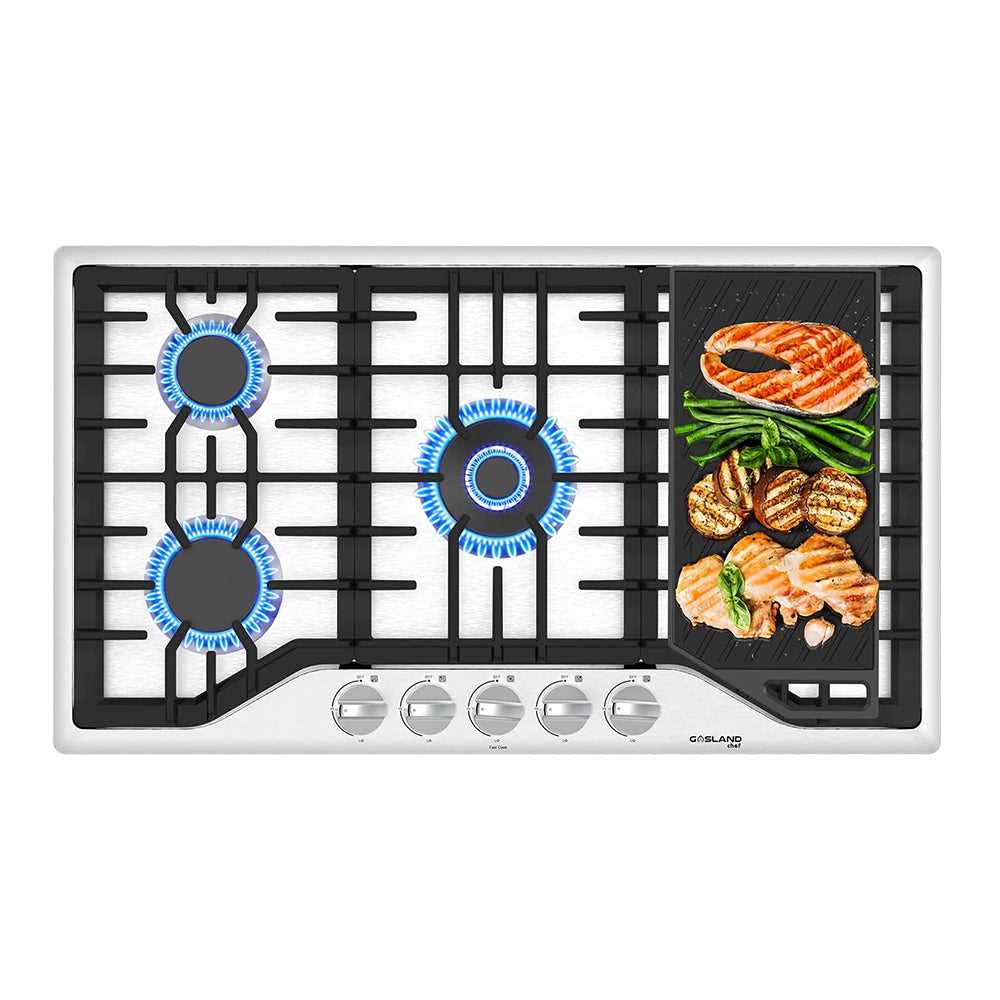 GASLAND Chef 36 Inch Pro-Style 7400W 5 Burner Stainless Steel Gas Cooktop with Reversible Grill/Griddle