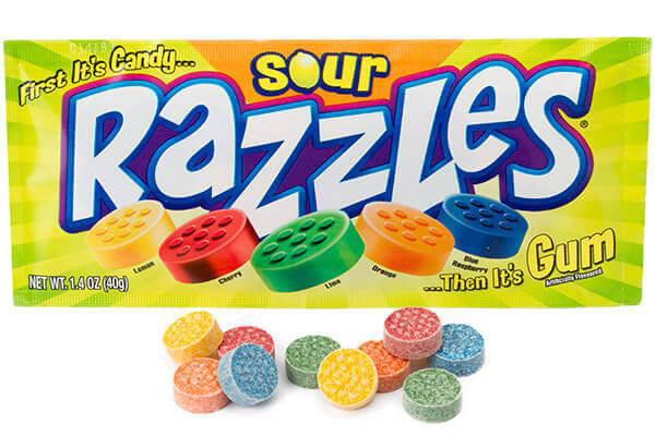 126964 - Razzles Candy Packs - Sour: 24-Piece Box