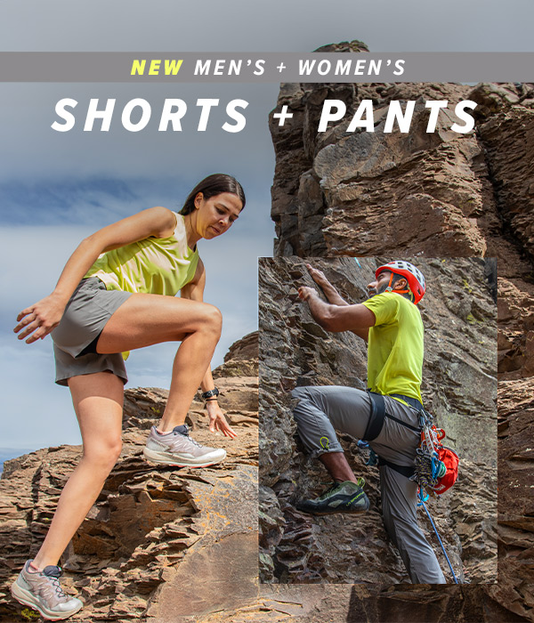 Men and women Rock Climbing while wearing the Summer 24 Bottoms. 