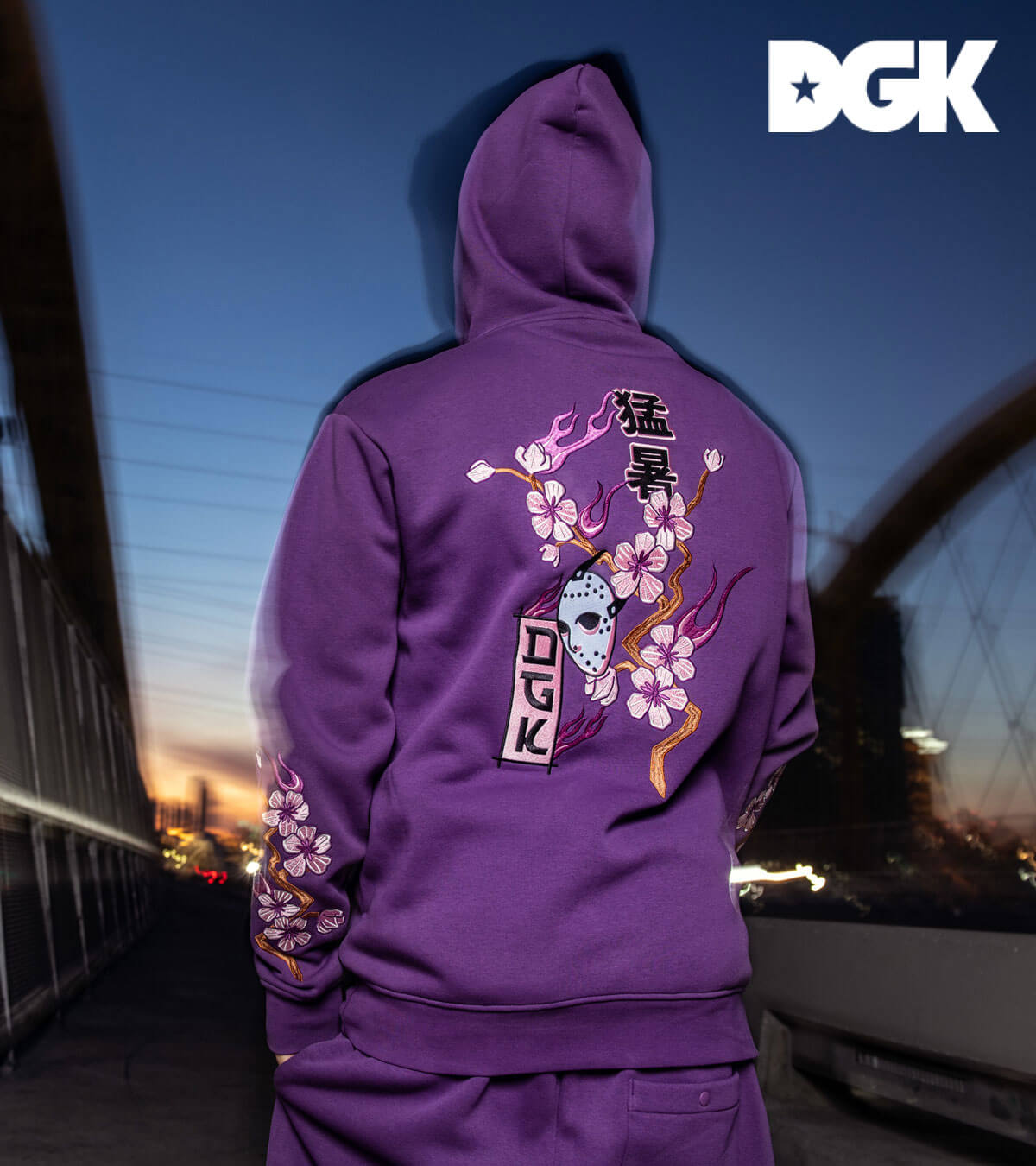 Shop men's hoodies, like this purple cherry blossom covered hoodie from DGK.