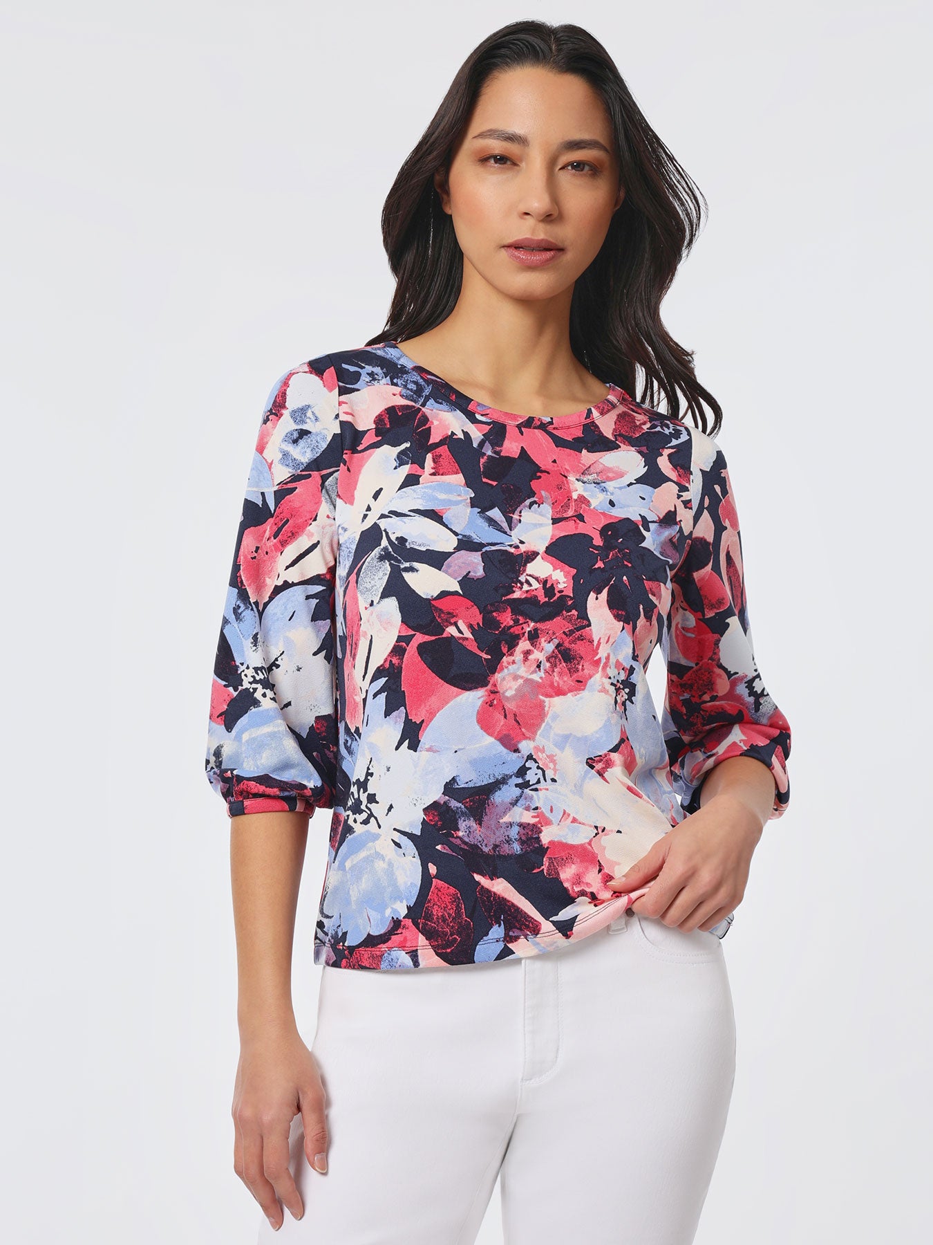 Image of Printed Moss Crepe Puff Sleeve Top