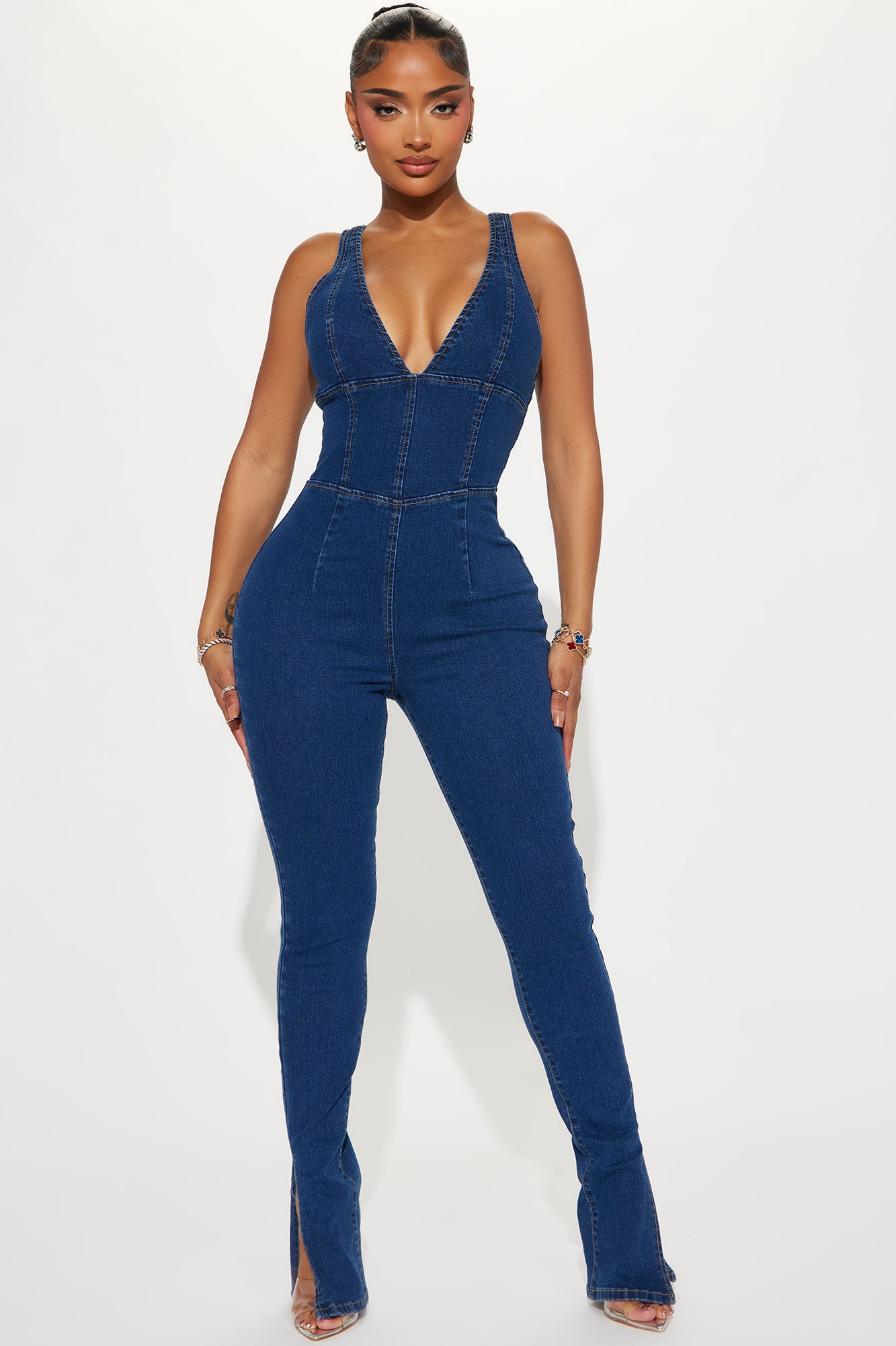 Image of Out West Denim Jumpsuit - Dark Wash