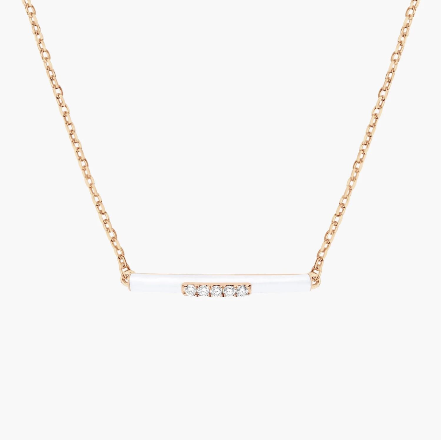 Image of DJULA White Enamel Bar Chain Necklace Diamond Gold