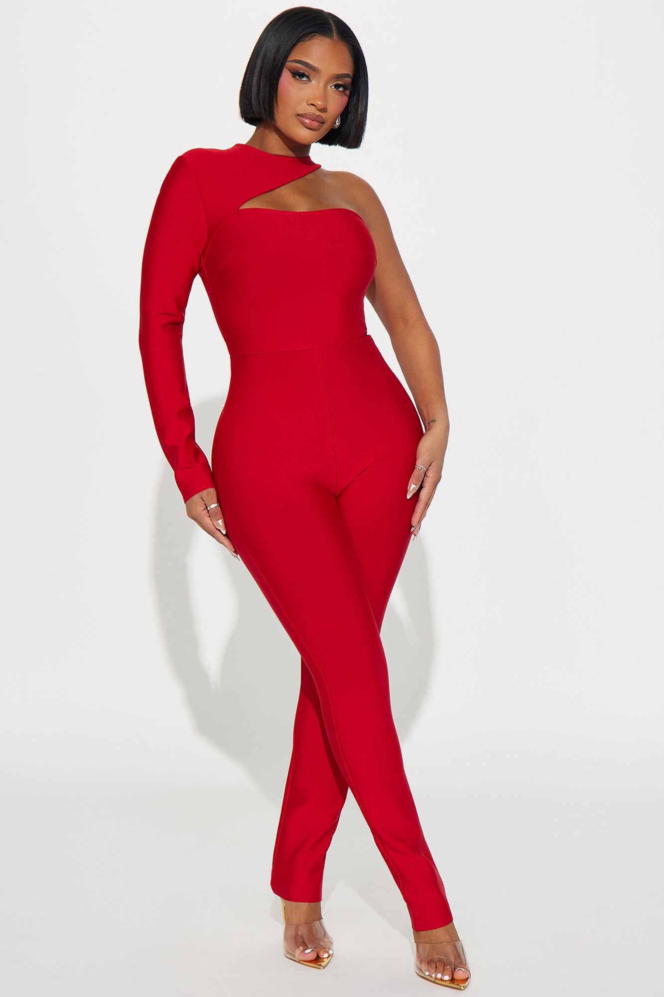 Image of Make It Out Bandage Jumpsuit  - Red