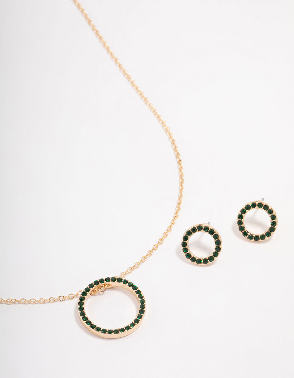 Image of Gold Diamante Open Circle Jewellery Set