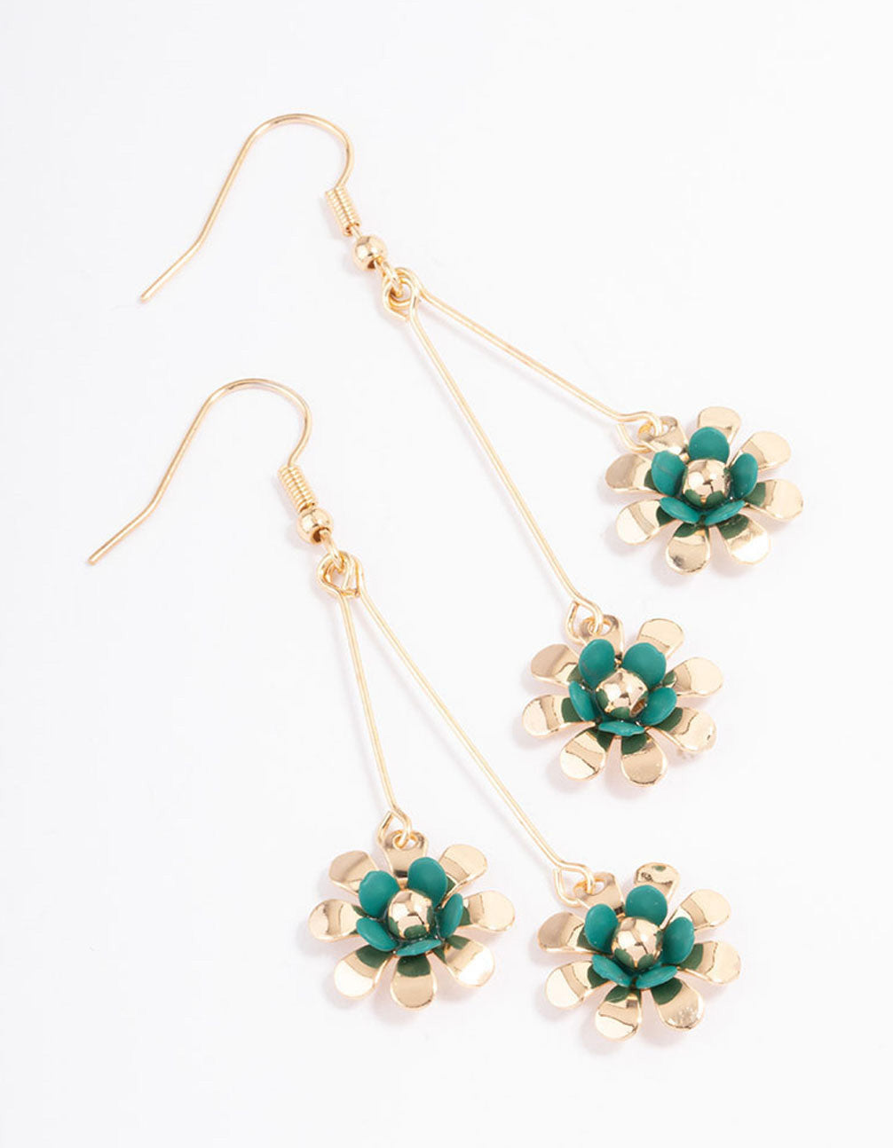 Image of Green Double Stack Flower Drop Earrings