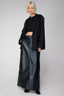 Faux Leather Bonded Tailored Maxi Skirt