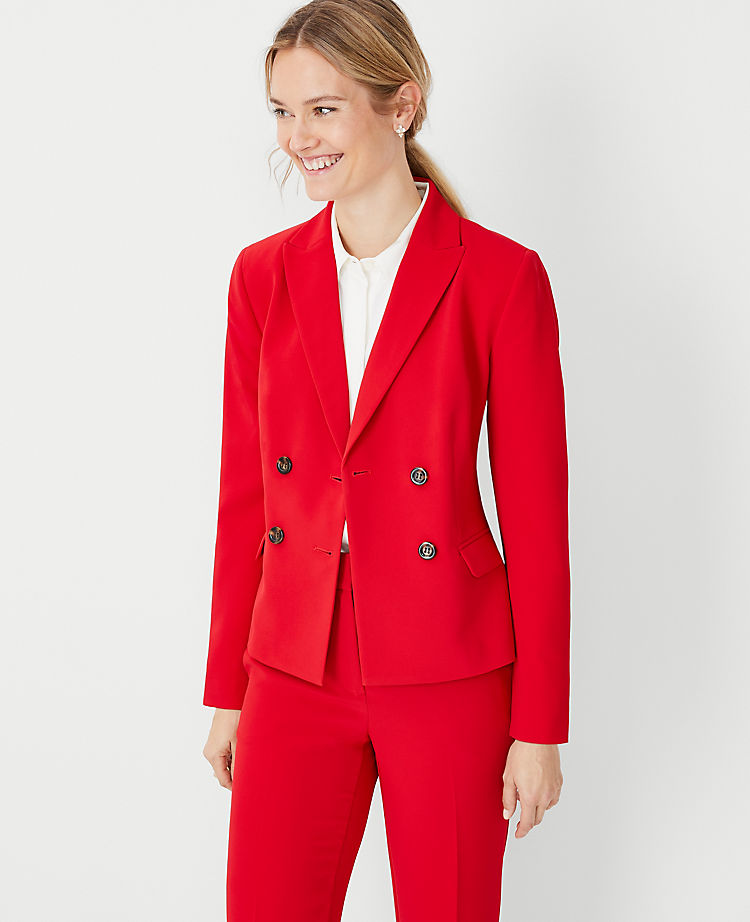 The Petite Short Fitted Double Breasted Blazer in Fluid Crepe