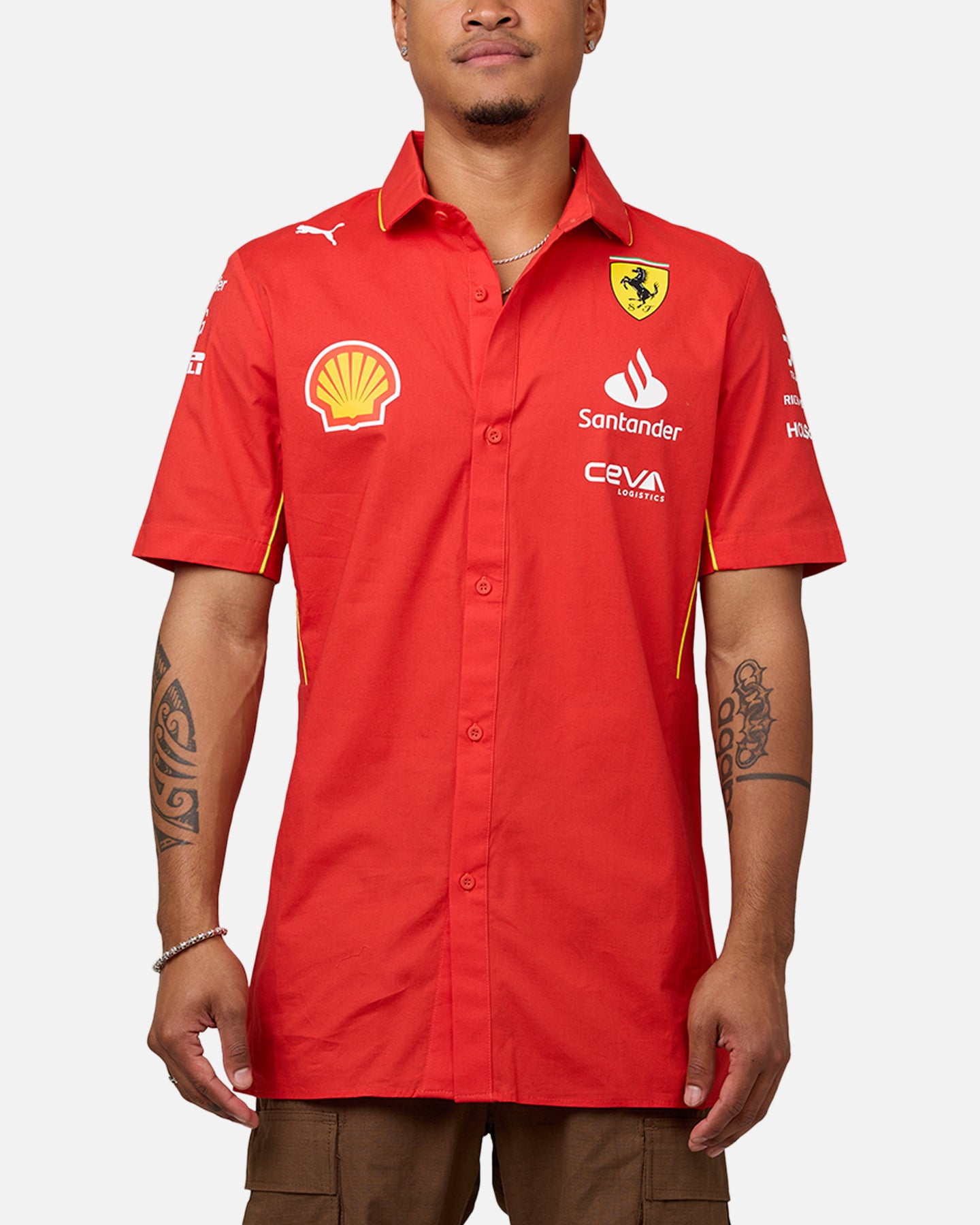 Image of Puma X Scuderia Ferrari 2024 Team Button Up Shirt Burnt Red