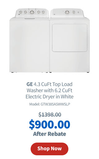 GE 4.3 CuFt Top Load Washer with 6.2 CuFt Electric Dryer in White