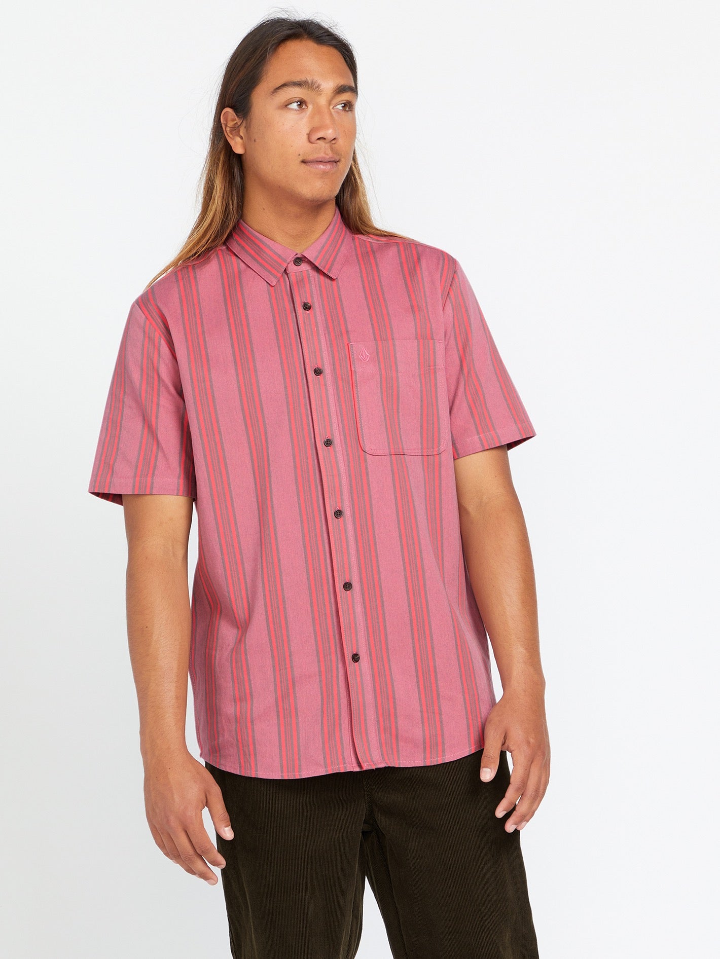 Image of Newbar Stripe Short Sleeve Shirt - Washed Ruby