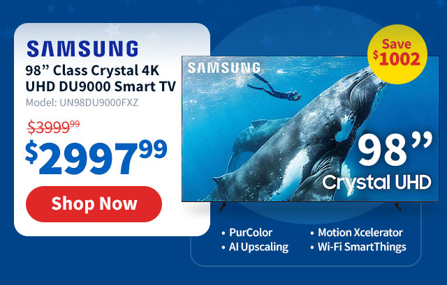 Samsung 98â€ Class Crystal 4K UHD DU9000 Smart TV