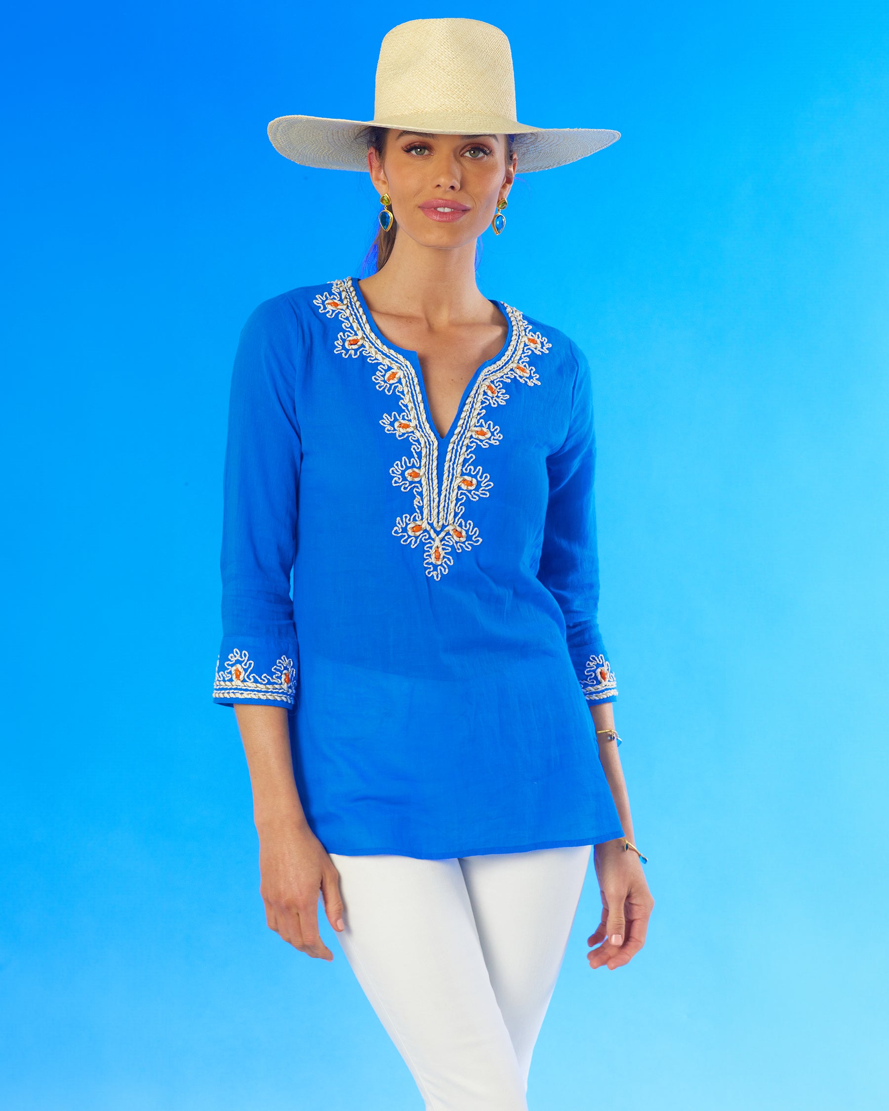 Image of Mallorca Tunic with Coral Embellishment