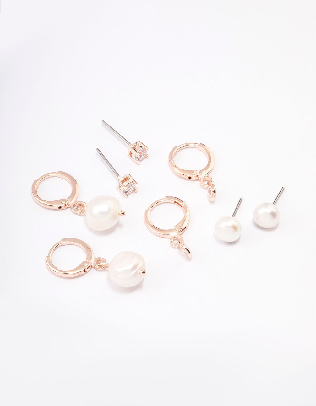 Image of Rose Gold Plated Freshwater Pearl & Cubic Zirconia Earring Pack