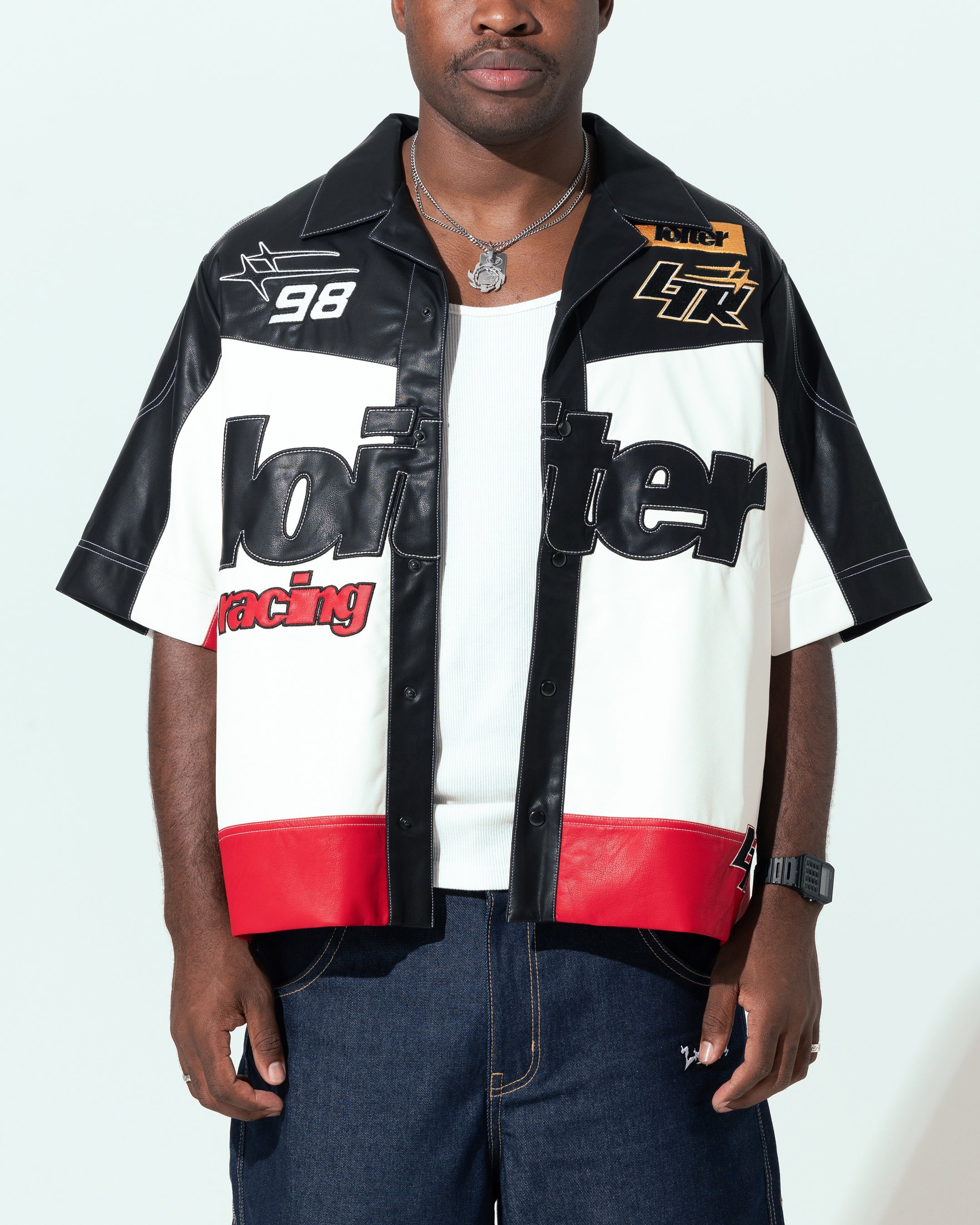 Image of Loiter Racer Button Up Shirt Black/Red