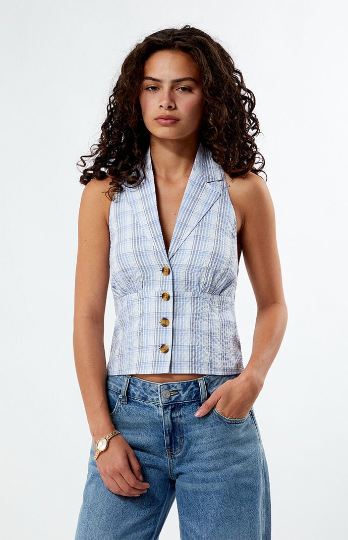 Image: Plaid Button Up Halter Top