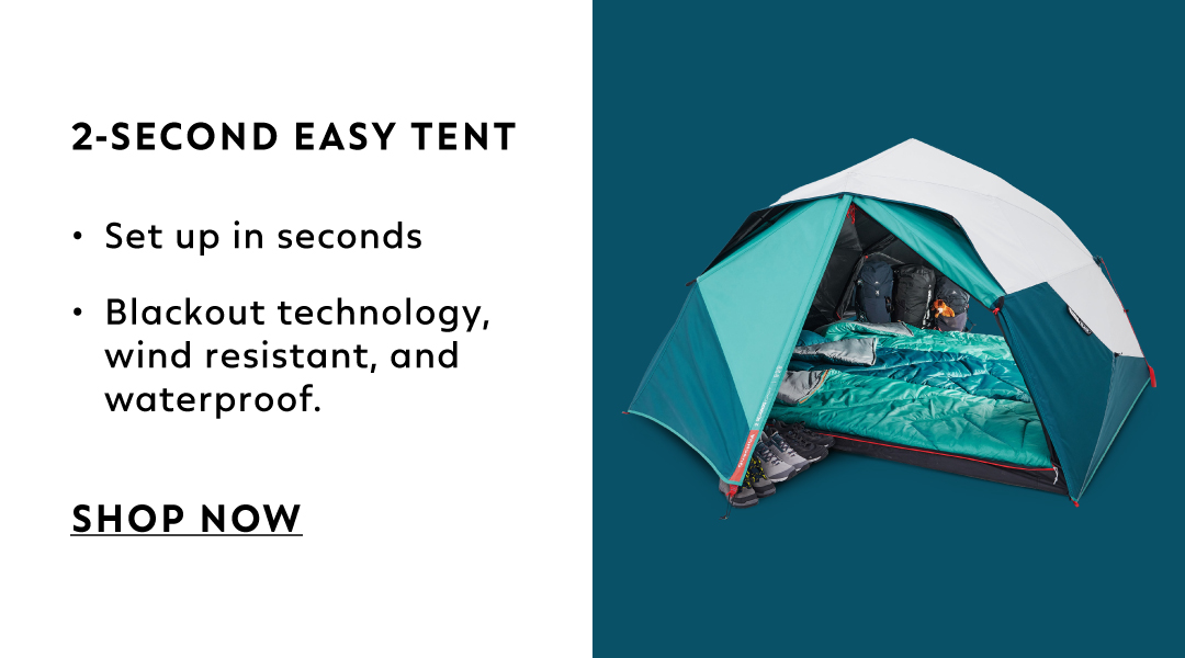 2-Second Easy Tent: Set up in seconds. Blackout technology, wind resistant, and waterproof.