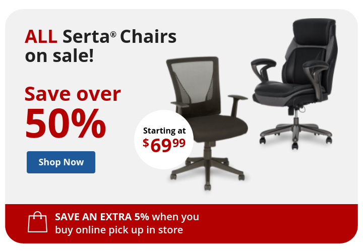 Save over 50% off on select seating. All Serta chairs on sale