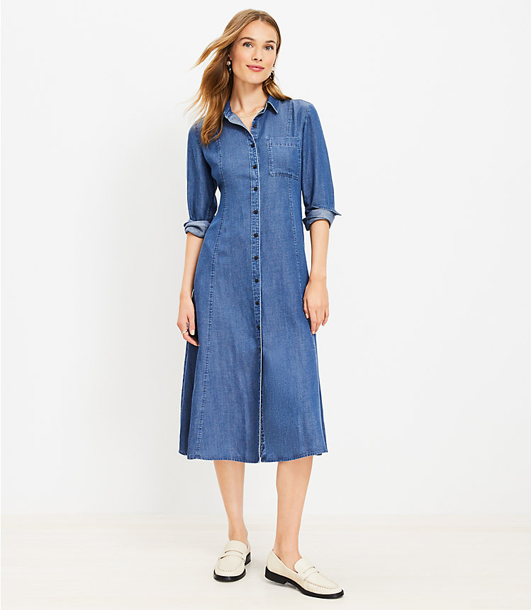 Petite Chambray Pocket Midi Shirtdress