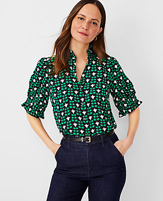 Floral Tile Ruffle Button Top