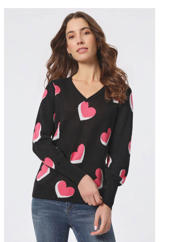 Heart Shape V-Neck Puff Sleeve Sweater