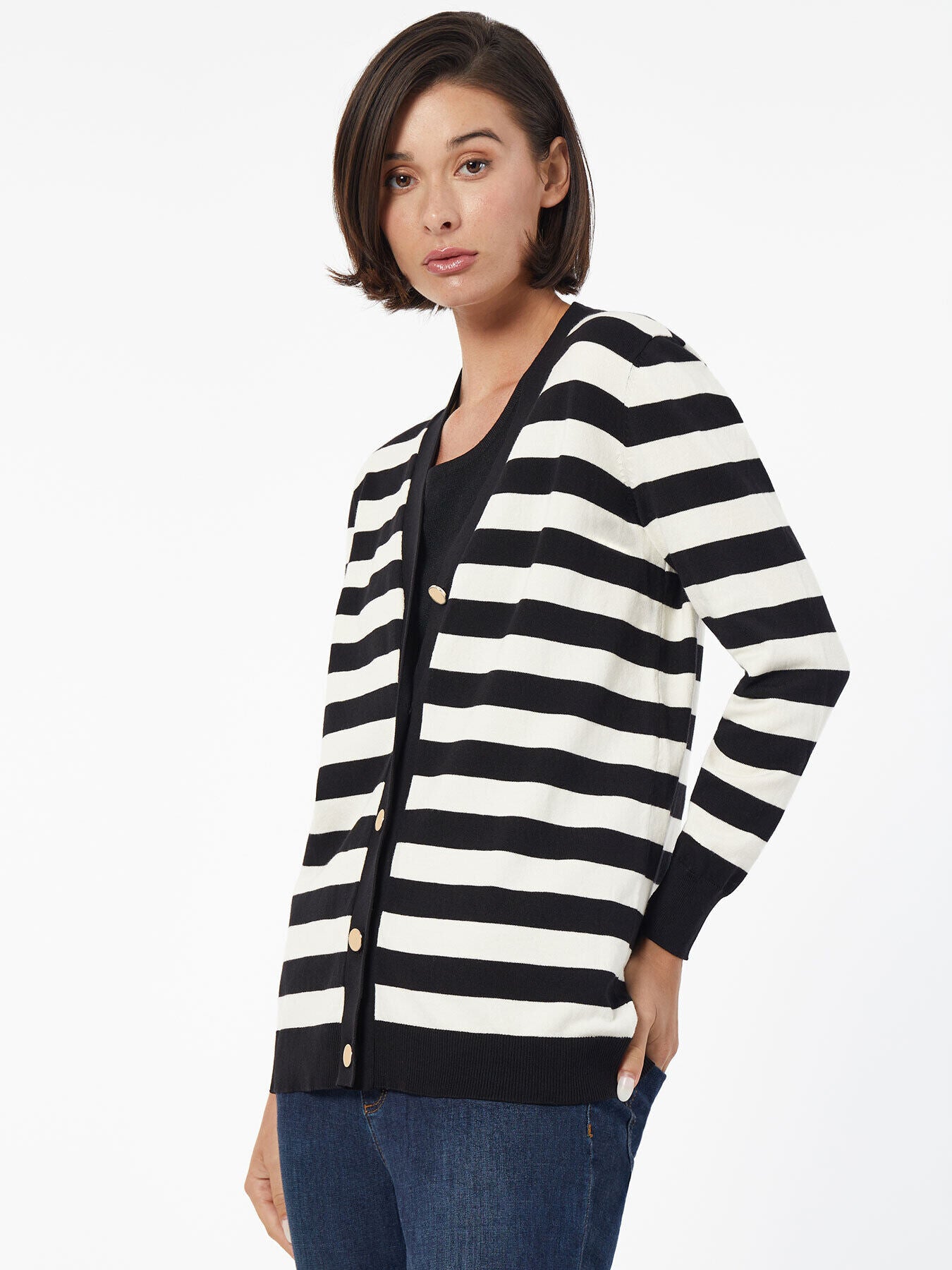 Striped Button-Front Cardigan