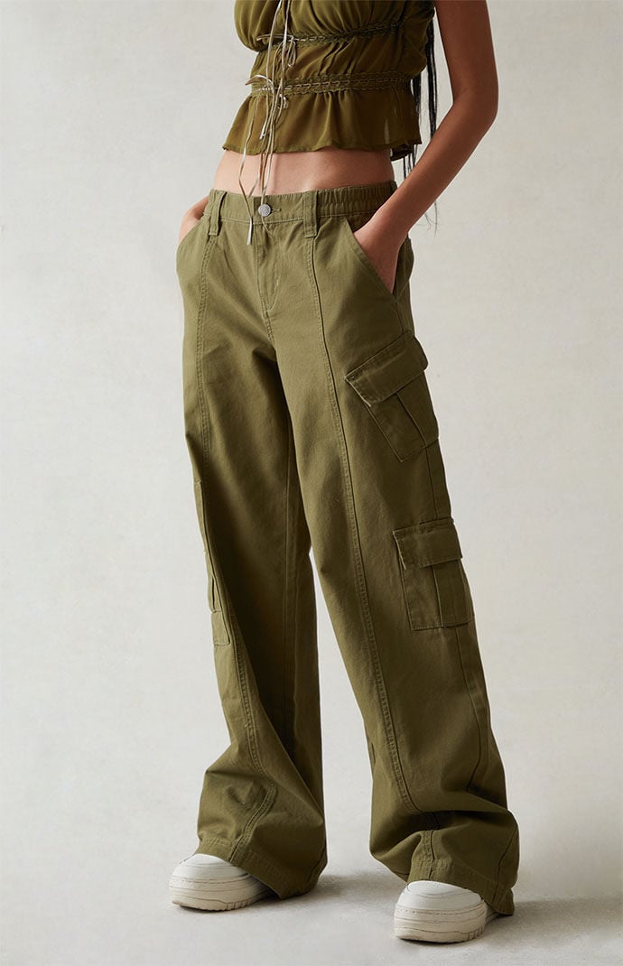 Image: Olive Low Rise Cargo Puddle Pants