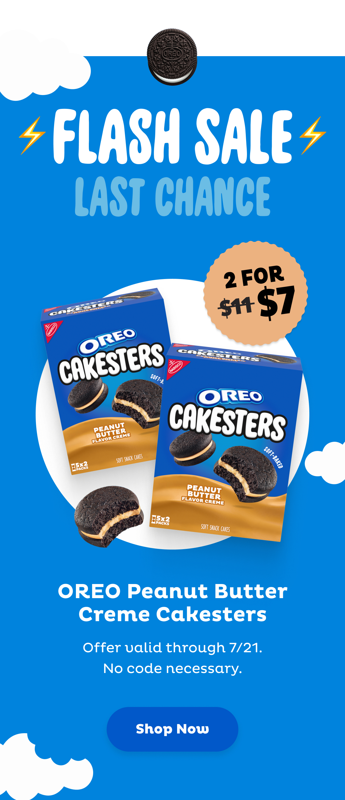 Last chance to save on OREO Peanut Butter Creme Cakesters