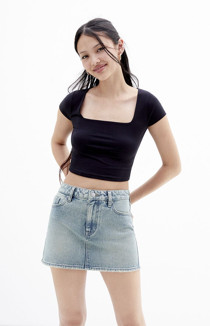 Image: Medium Indigo Mid Rise Denim Mini Skirt