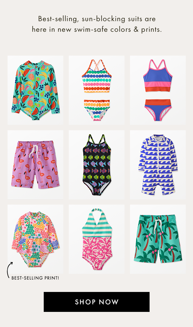 Best-selling, sun-blocking suits are here in new swim-safe colors & prints. | BEST-SELLING PRINT! | SHOP NOW