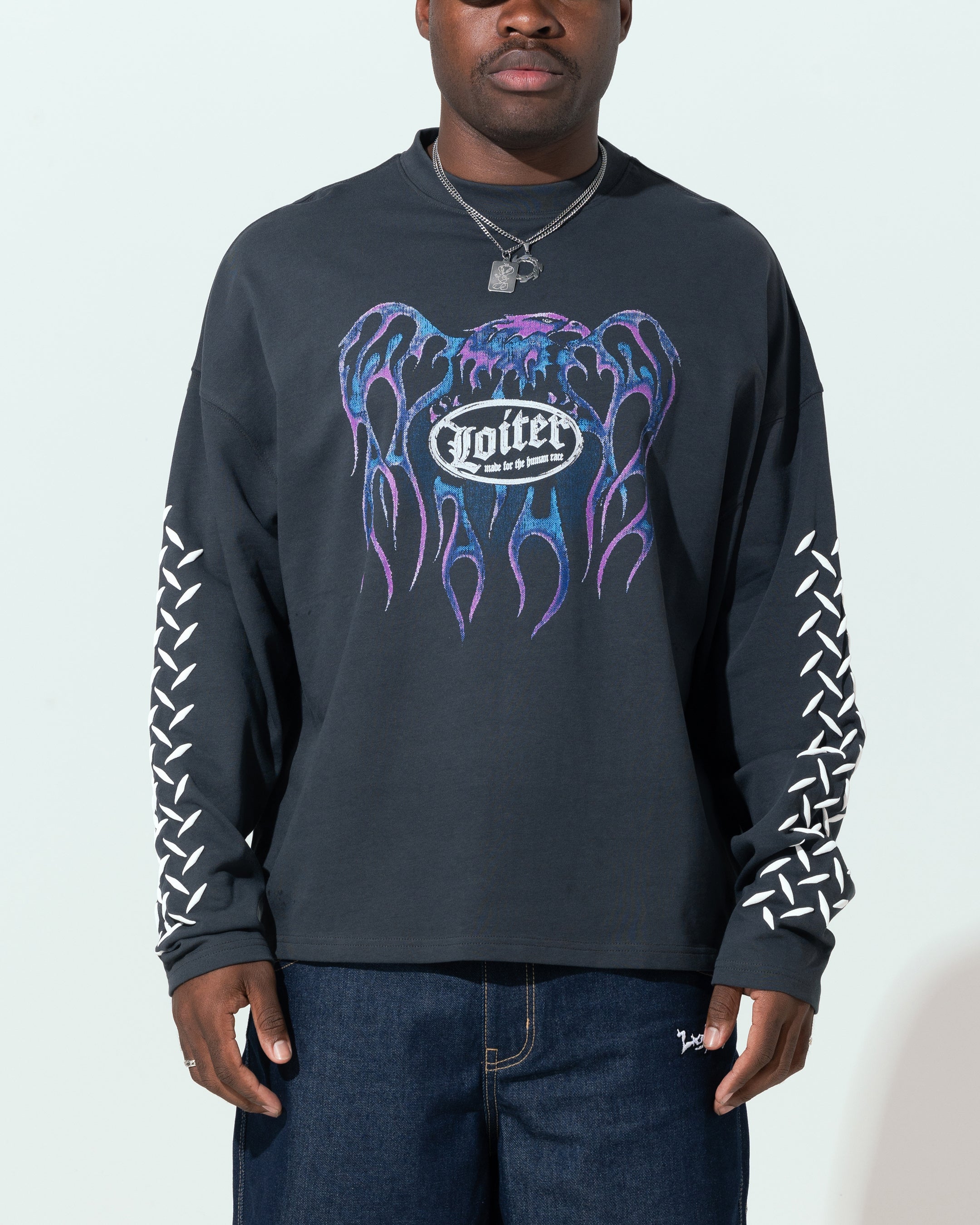 Image of Loiter Repressed Box Long Sleeve T-Shirt Charcoal