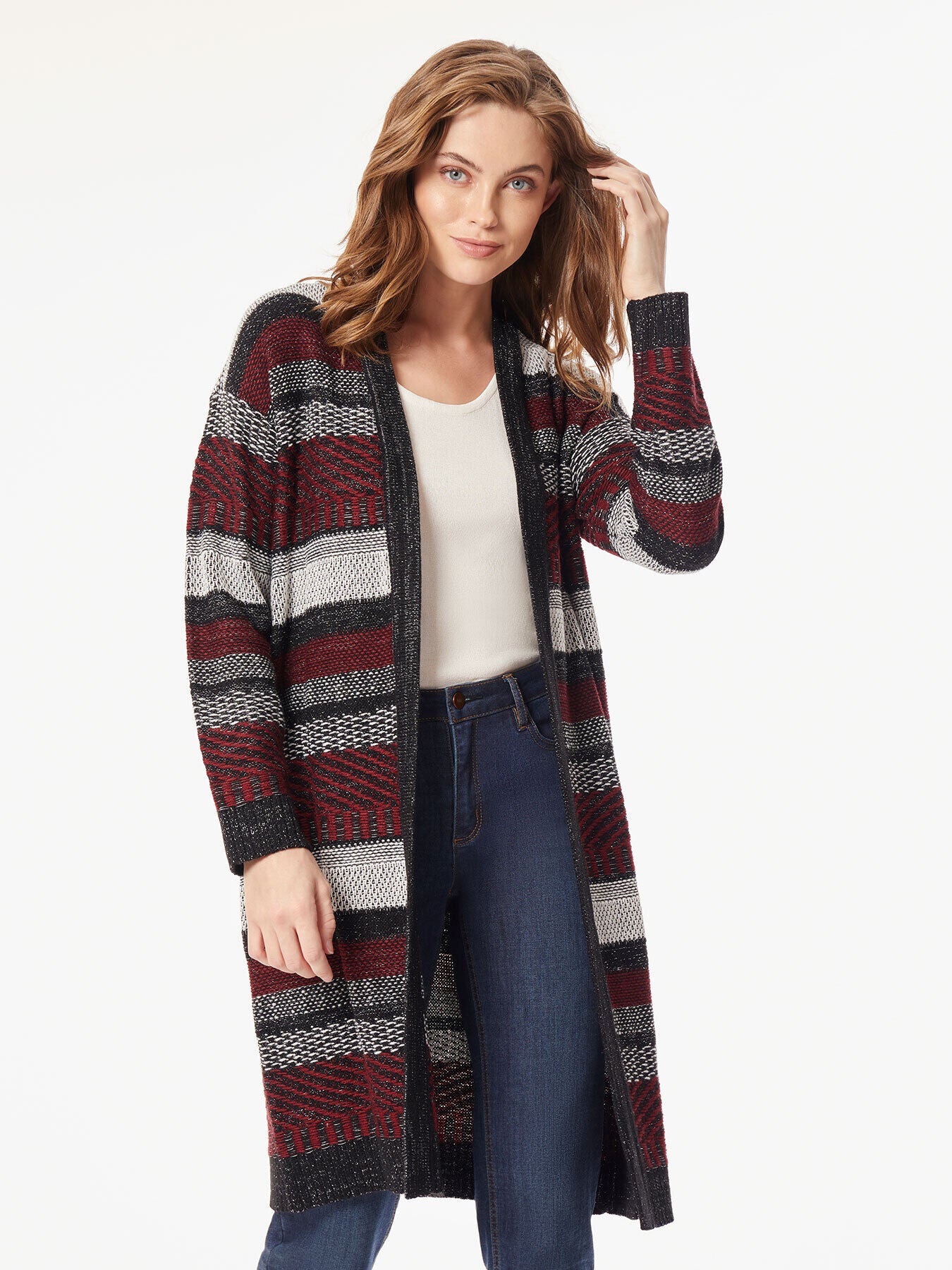 Image of Multi-Striped Open Front Cardigan