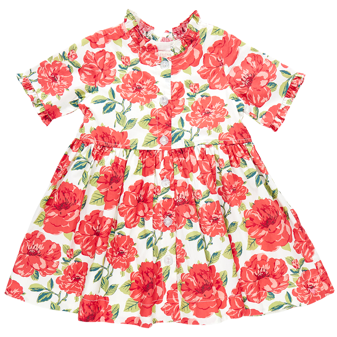 Image of Girls Autumn Dress - Red Peonies