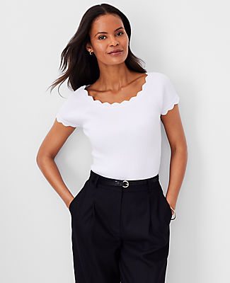 Scalloped Open Neck Top