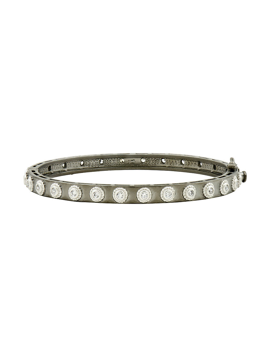 Image of Freida Rothman Signature Studded Eternity Hinge Bangle in Silver & Black Reverse