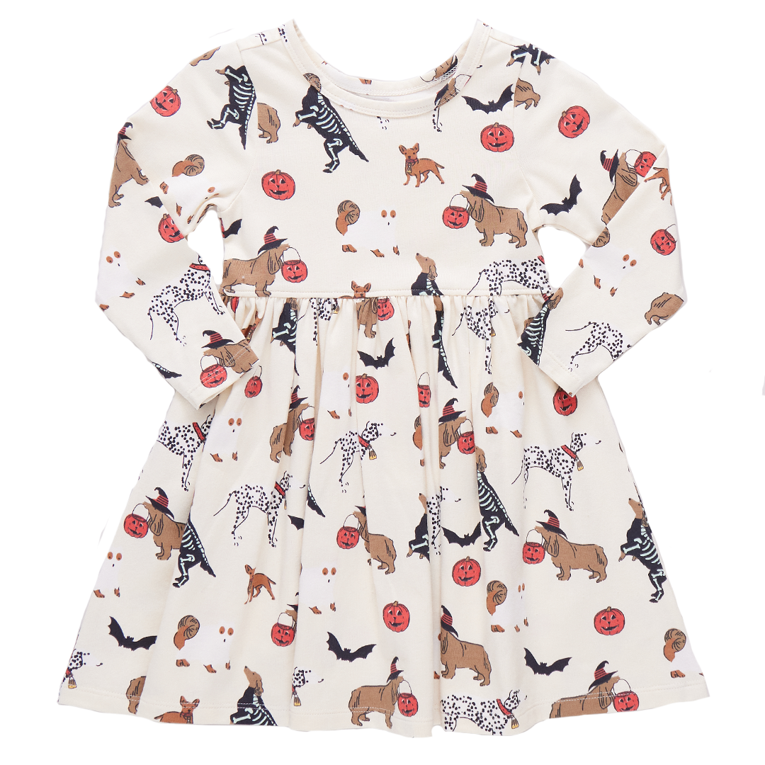 Image of Girls Organic Long Sleeve Steph Dress - Spooky Dogs