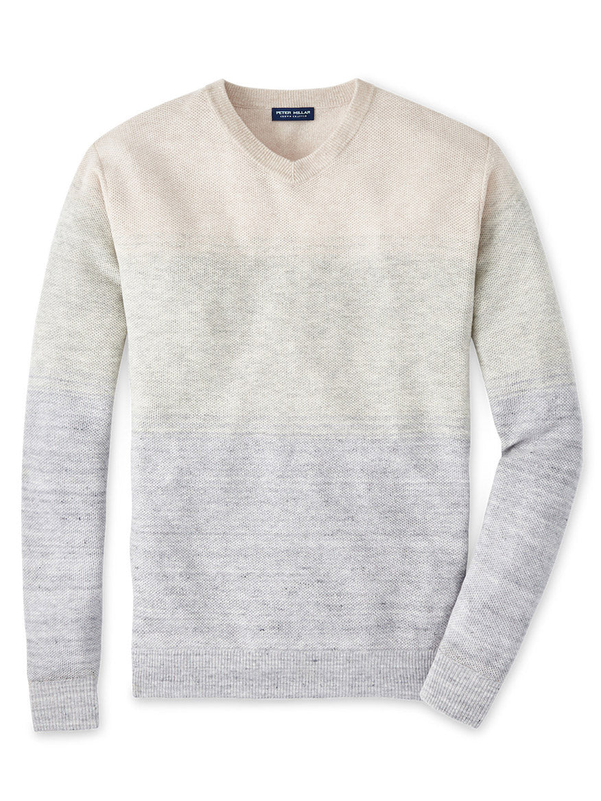 Image of Peter Millar Camden High V Striped Sweater in British Grey