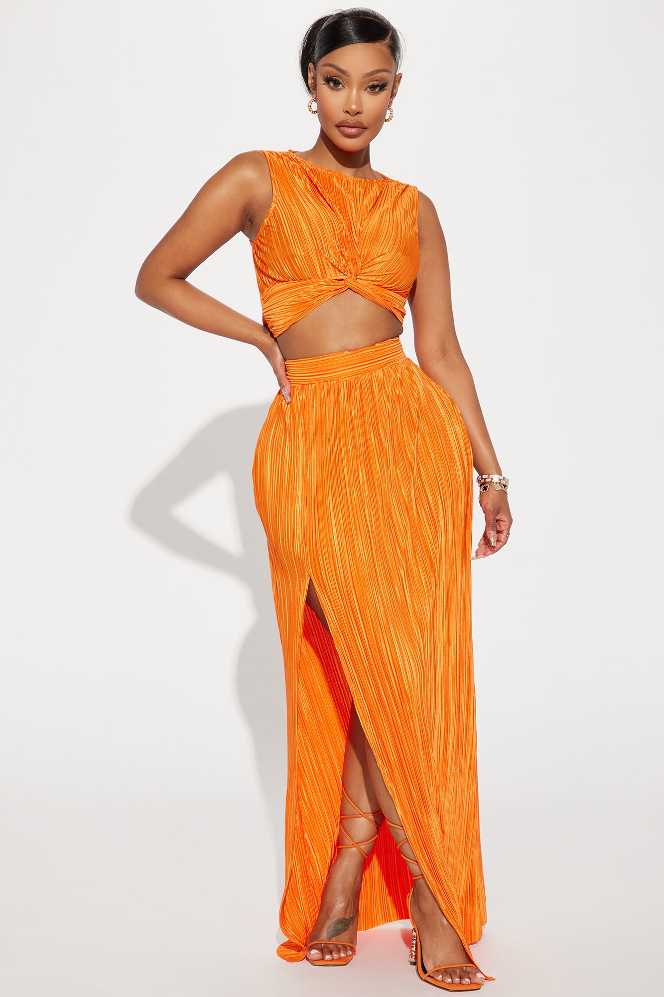 Image of Playing Games Plisse Skirt Set - Orange