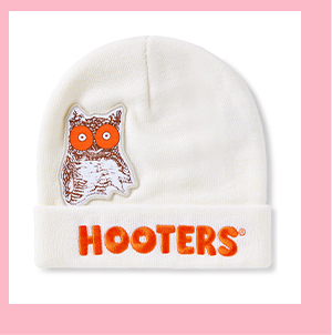 White Hooters Cuff Beanie Hat