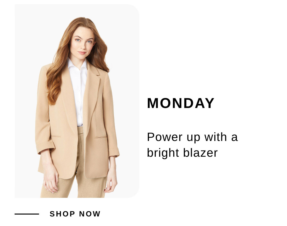 MONDAY | SHOP NOW | Notch Collar Rolled Cuff Bi-Stretch Blazer